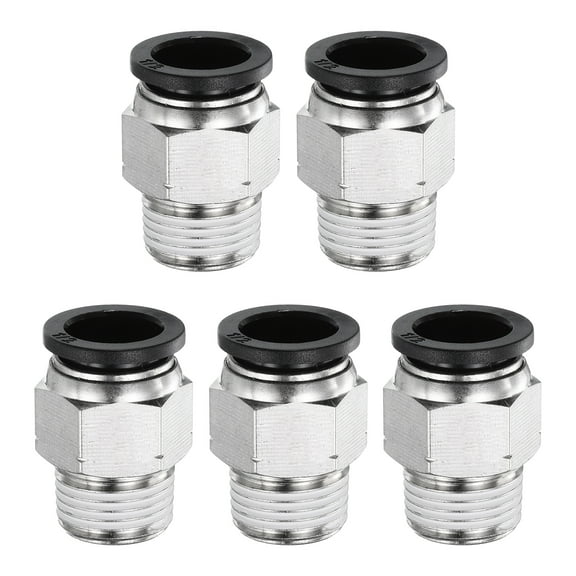 Uxcell 5pcs Push to Connect Fittings 1/2" x 3/8" Thread Brass Straight Union, Black