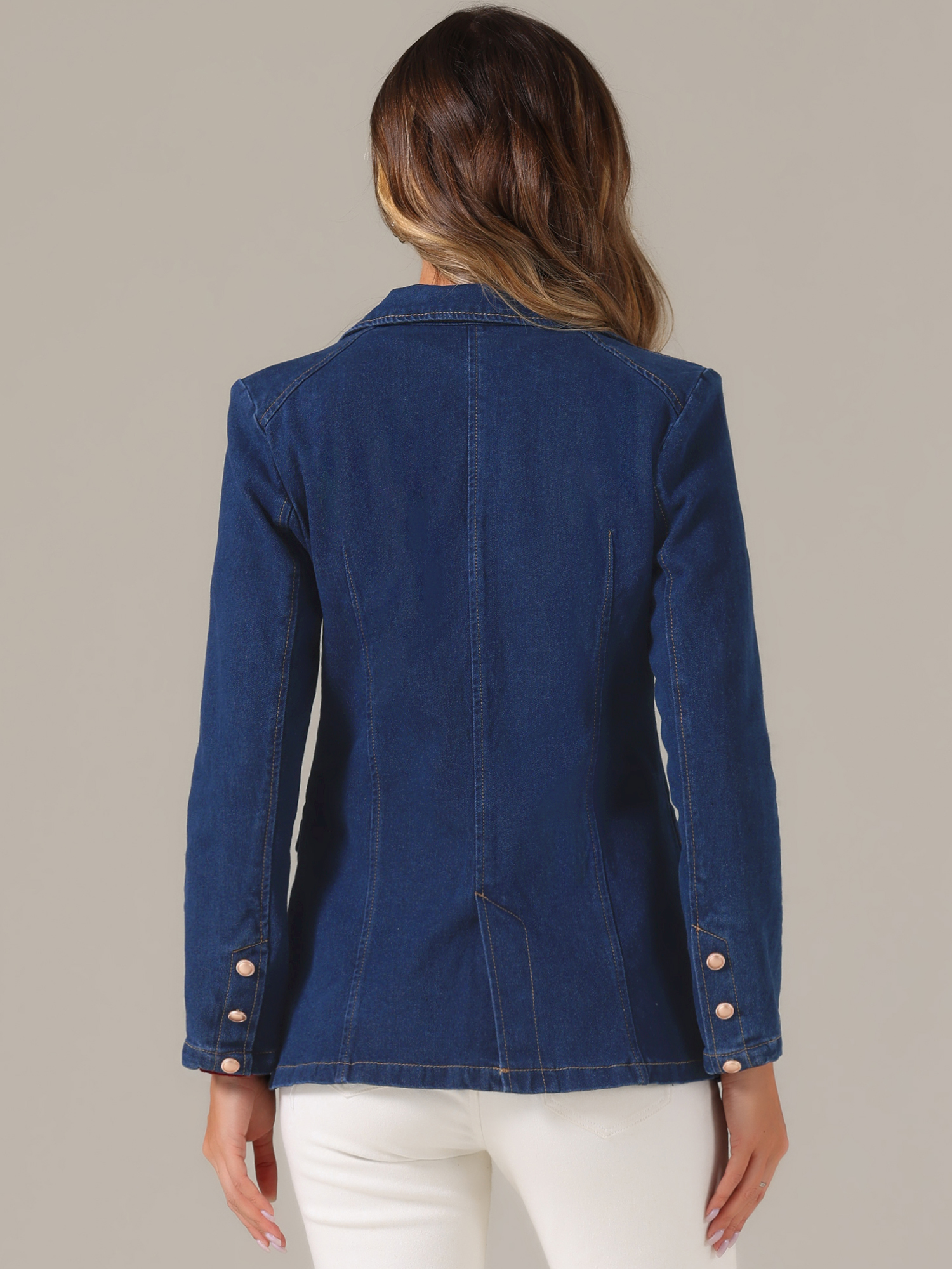 DARING DIVA Women's Notched Lapel Denim Blazer Work Pad Jean Jackets S Dark Blue