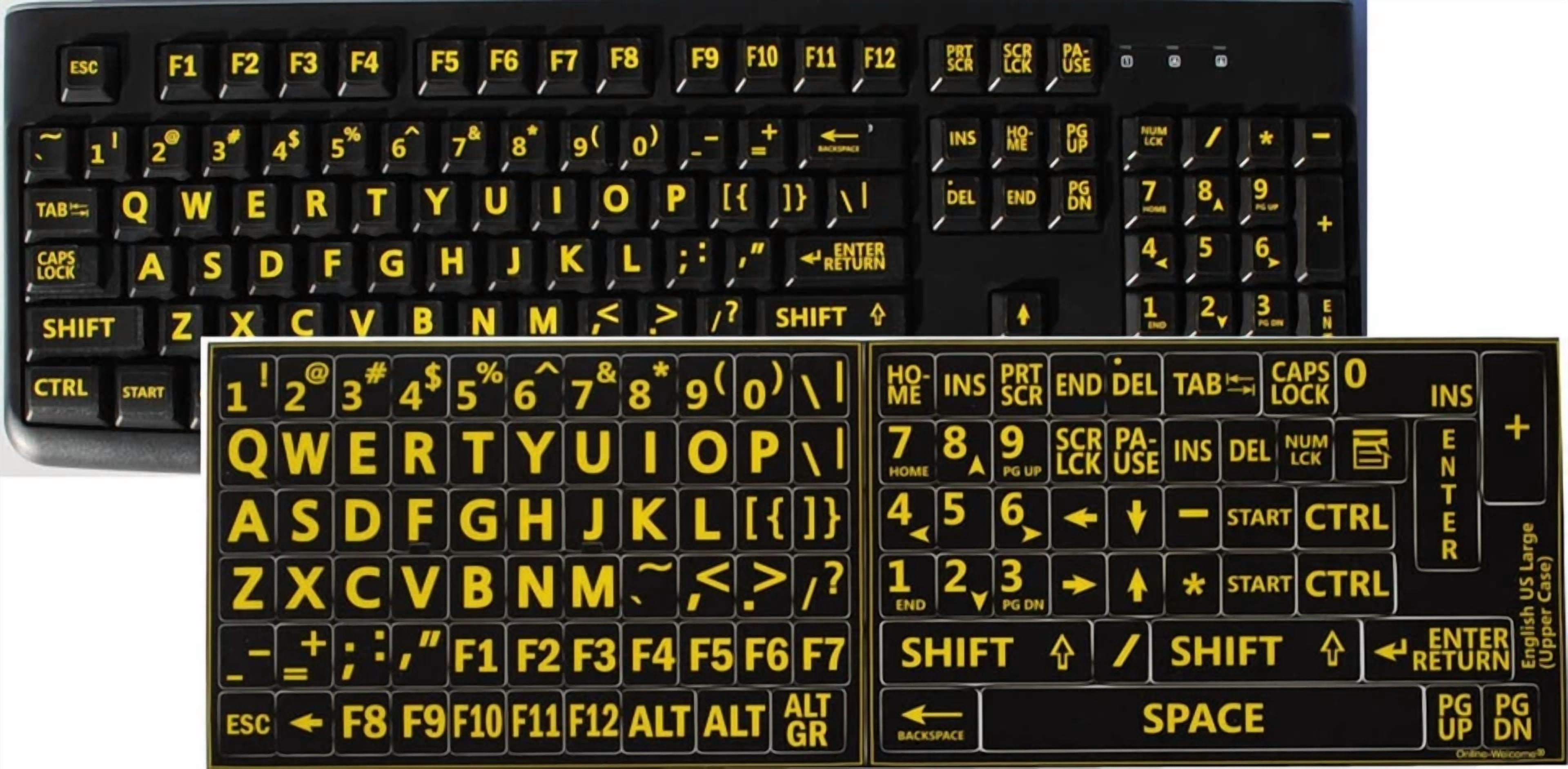 BUTTERFLY- English Us Keyboard Sticker Large Yellow Letters Black Background Labels