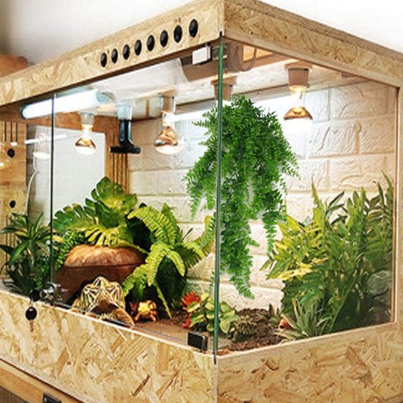 HONMEET 2Sets Green Reptile Terrarium Artificial Hanging Plants for Decor Realistic Vivid Wall Mounted