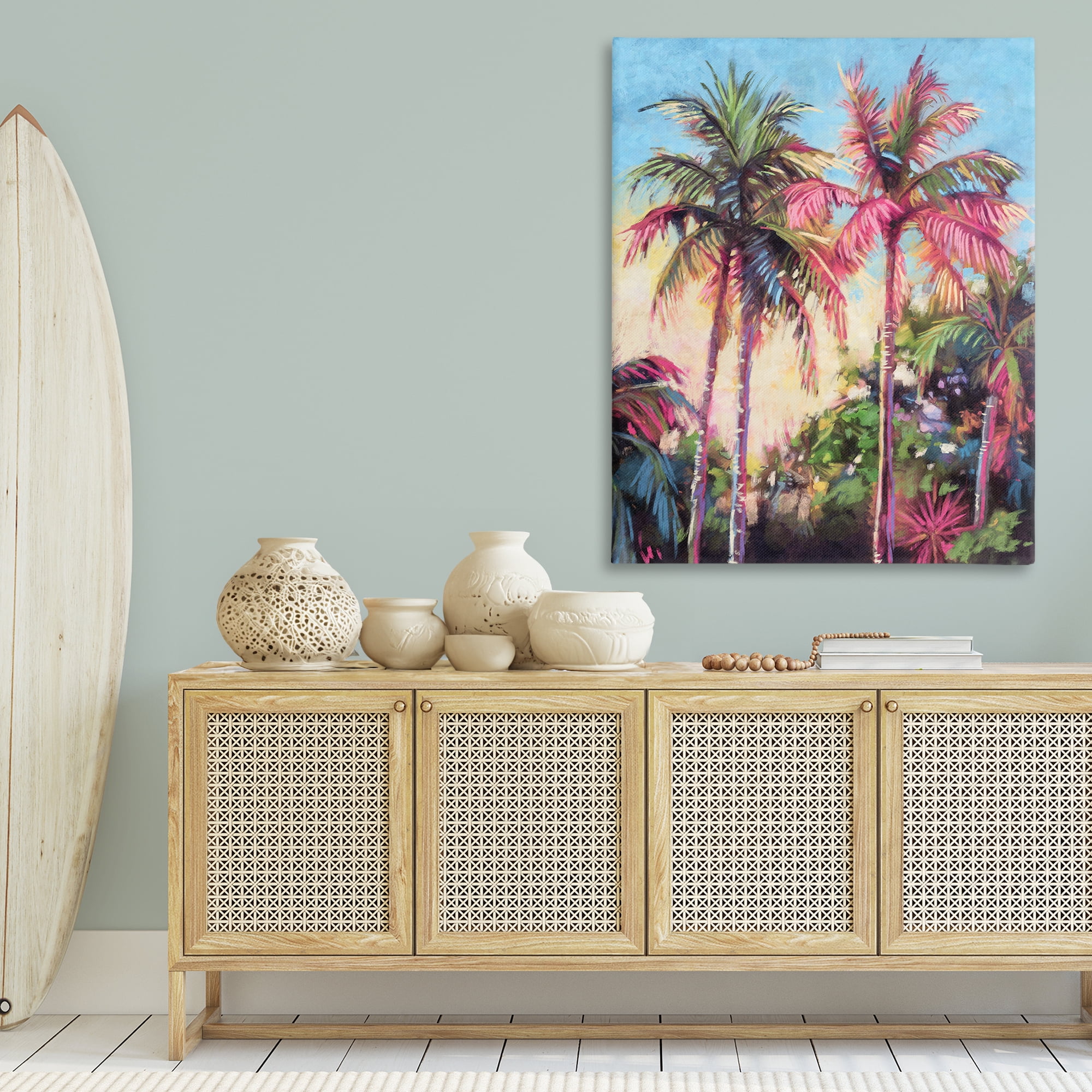 Stupell Industries Tropical Palms Pink Details Landscape & Nature Painting Wrapped Canvas Art Print Wall Art, 36 x 48