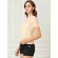 thumbnail image 4 of Top de Encaje Floral Allegra K Semitransparente Ribete Festoneado Mujer Beige XS, 4 of 6
