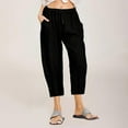 thumbnail image 5 of Zoeecloth Women's Linen Cropped Wide Leg Pants Elastic Waist Casual Palazzo Casual Pants Elastic Trousers with Pockets S-3XL, 5 of 8