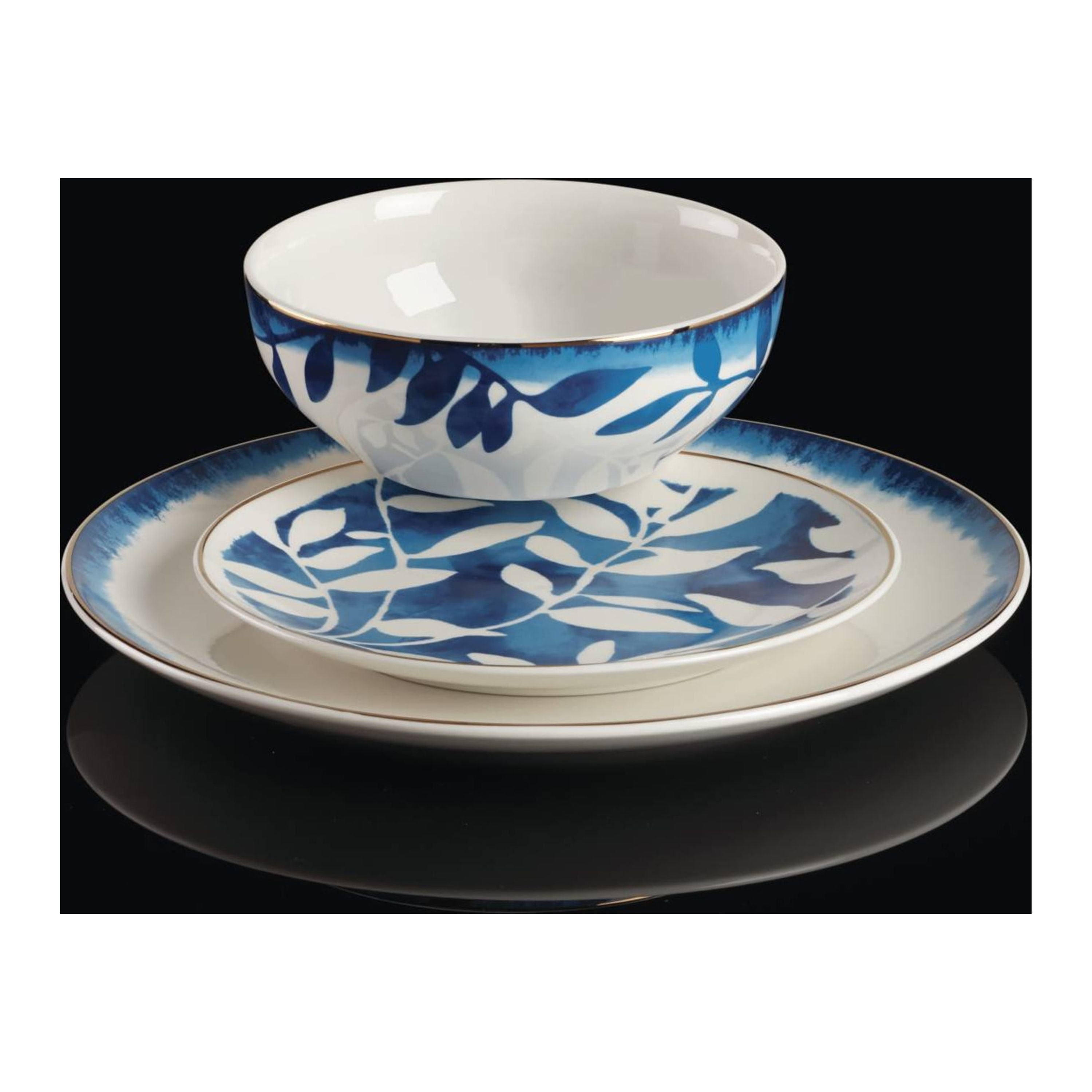Oneida Entertain 365 12-Piece Aura Blue & White Porcelain Tableware Set (Service for 4)