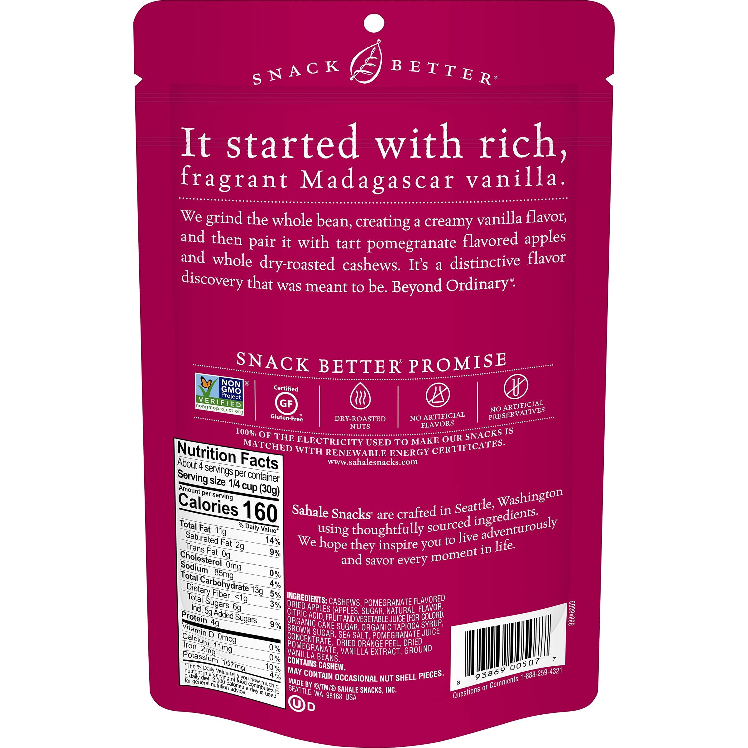 Sahale Snacks Pomegranate Vanilla Flavored Cashews Glazed Mix, 4 Ounces (Pack of 6)