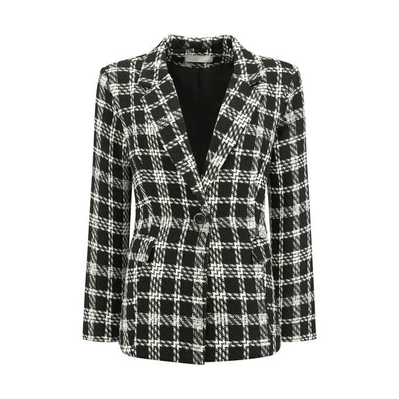 DARING DIVA Women's Plaid Tartan Blazer Tweed Business Suit Jacket S Black