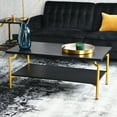 thumbnail image 3 of Household Essentials Crown Rectangular Coffee Table with Storage Shelf Black Oak Wood Grain and Gold Metal, 3 of 7