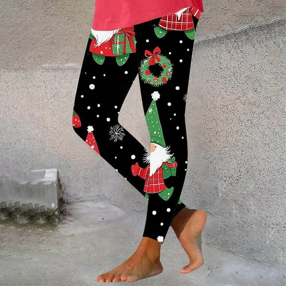 Hueook Fleece-Lined Leggings for Women Womens Christmas Fashion Printed Leggings Yoga Casual Pants Leggings Multicolor 2X