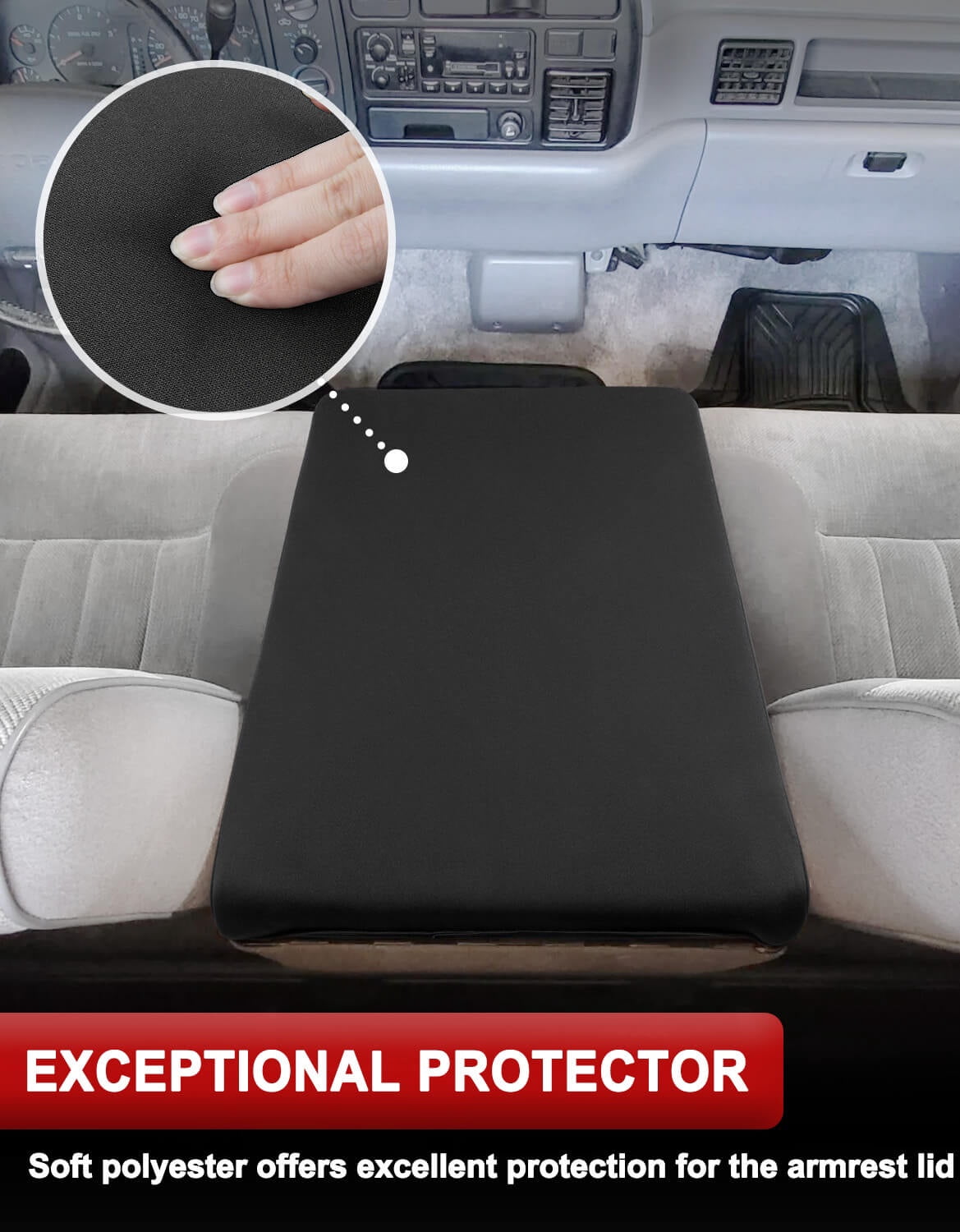 KBH Center Console Armrest Cover for 1994-2001 Dodge Ram 1500 2500 3500 with 19"x15" Jump Seat, Car Arm Rest Lid Covering for Ram 1500 Accessories, Washable Fabric Black