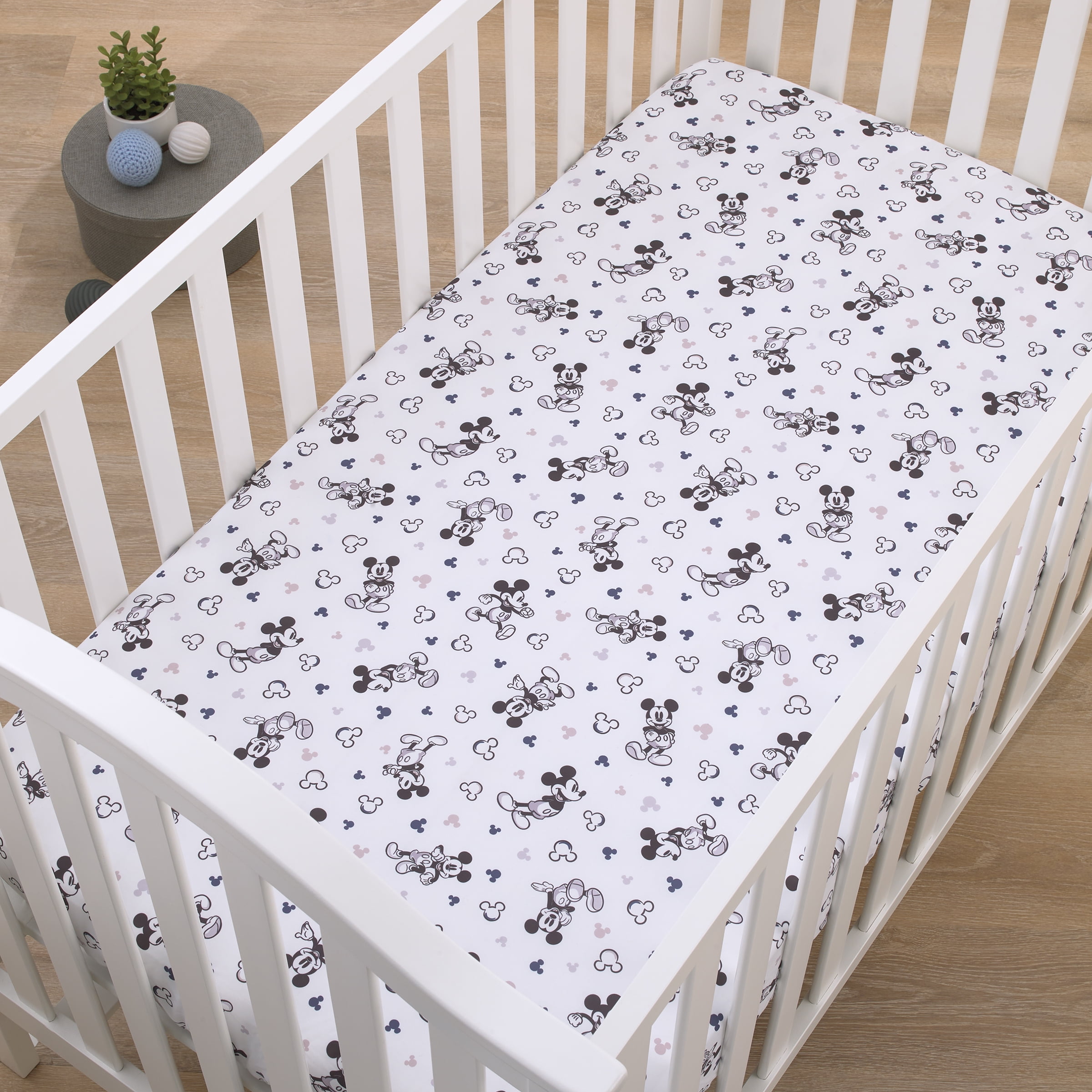 Disney Mickey Mouse Gray, Black, and White Fitted Crib Sheet