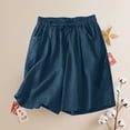 thumbnail image 5 of Jxximdong Women Blouses, Cotton Linen Short Sleeve Tshirt and Elastic Waist Shorts Set Breathable Summer Casual 2Pcs Outfit, Blue Daily Dresses for Women, 5 of 9