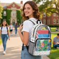 thumbnail image 3 of ZIATUBLES Clear Backpack 17 Inch, Heavy Duty See Through Bookbag with Front Pockets & Side Mesh, Whimsical Garden Doodle Print Fabric & PVC Transparent Bag for School, Work & Security, 3 of 7