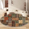 thumbnail image 1 of Round Rug 5' x 5' for Living Room Entryway, Traditional Geometric Patchwork Stripes Washable Circle Rugs, Vintage Style Printed Non Slip Round Carpet, Circle Dining Room Floor Carpets for Bedroom, 1 of 7