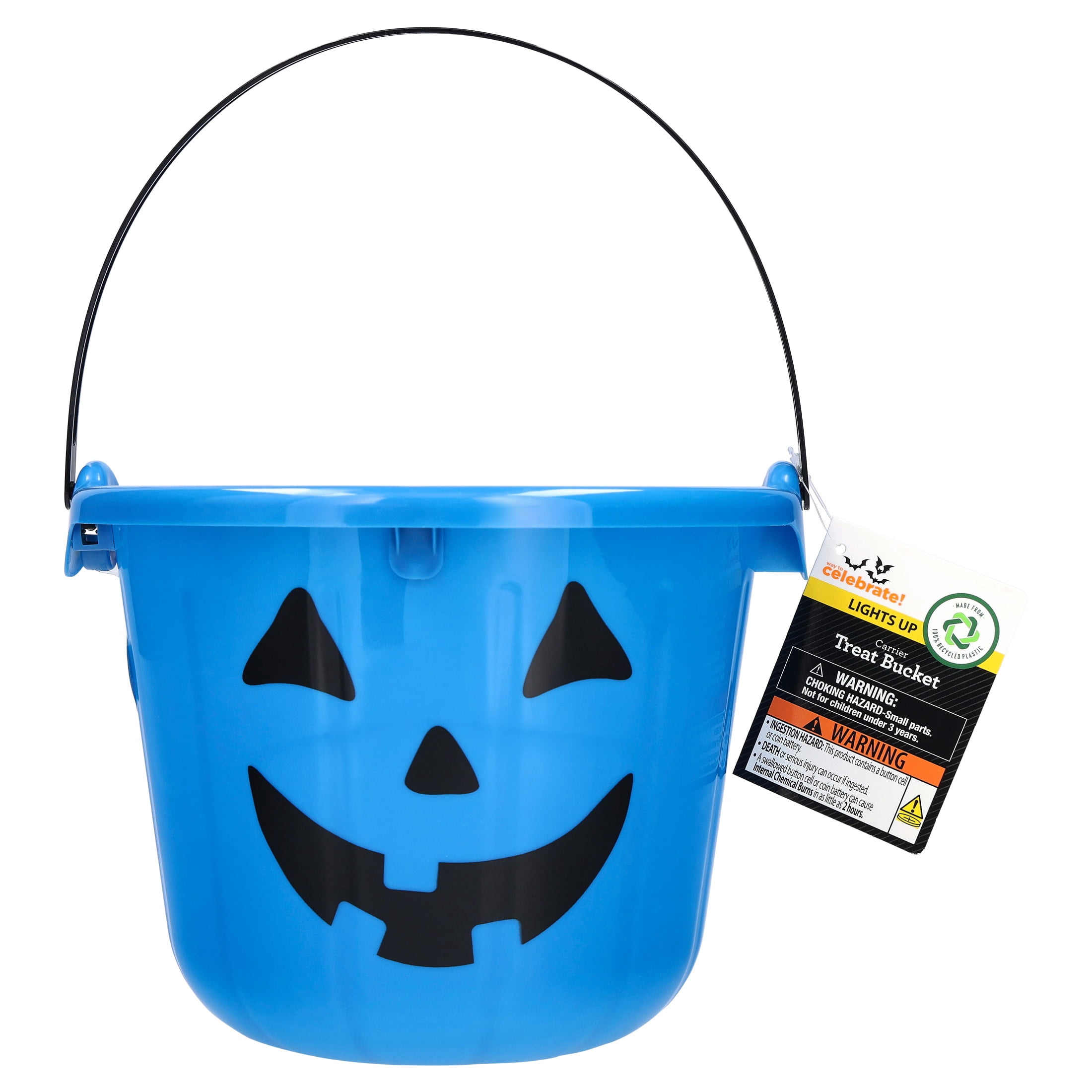 Light-Up Jack-o'-Lantern Trick-or-Treat Bucket, Blue, 6.5", Halloween by Way To Celebrate