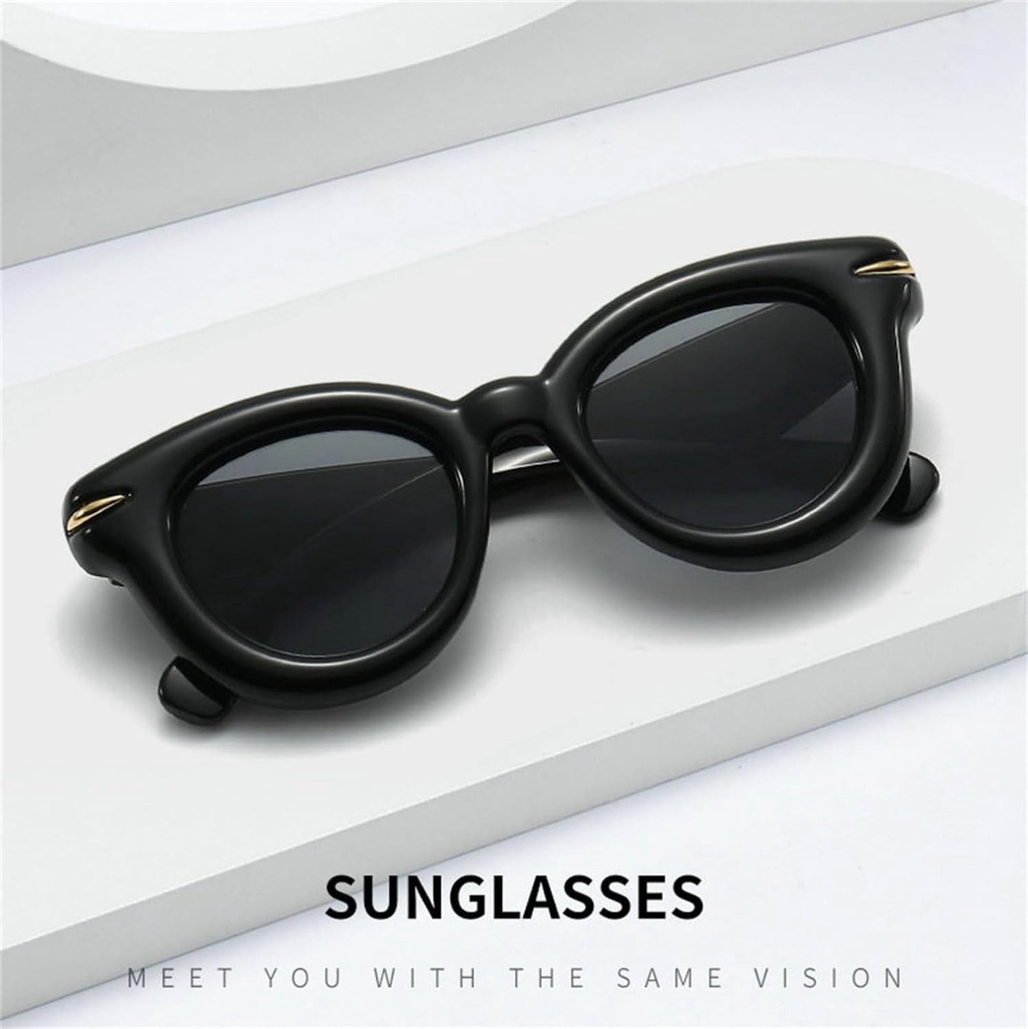 Oversized Cat Eye Sunglasses Thick Frame Retro Chunky Shades UV Protection Uplos - Square Thick Frame Women Fashion Cat Eye Sunglasses  main image 2