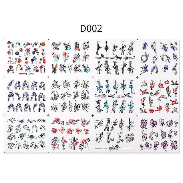 Nail Art Watermark Sticker Set 12 Sheets, A Set Of Butterfly, Fruit Lace, Colorful Flower Nail Stickers