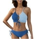 thumbnail image 2 of Trajes de baño Amzcrzy Tankini para mujer, trajes de baño, trajes de baño, bikini con control de abdomen, moda para mujer, bikini de dos piezas con tirantes en contraste de color dividido, azul, L, 2 of 6