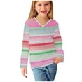 thumbnail image 6 of WRKEKC Girls Long Sleeve Tees Casual Eye-Catching Fashion Striped Print V Neck Soft Stretchy Comfortable Slim Fit Blouses for Spring Summer 3-14 Years, 6 of 8