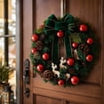 thumbnail image 4 of 11.81" Christmas Wreath with Green Velvet Bow, Red Baubles & Pinecones, Pre-Decorated Artificial Pine Wreath with White Reindeer for Front Door Wall Decor, 4 of 9