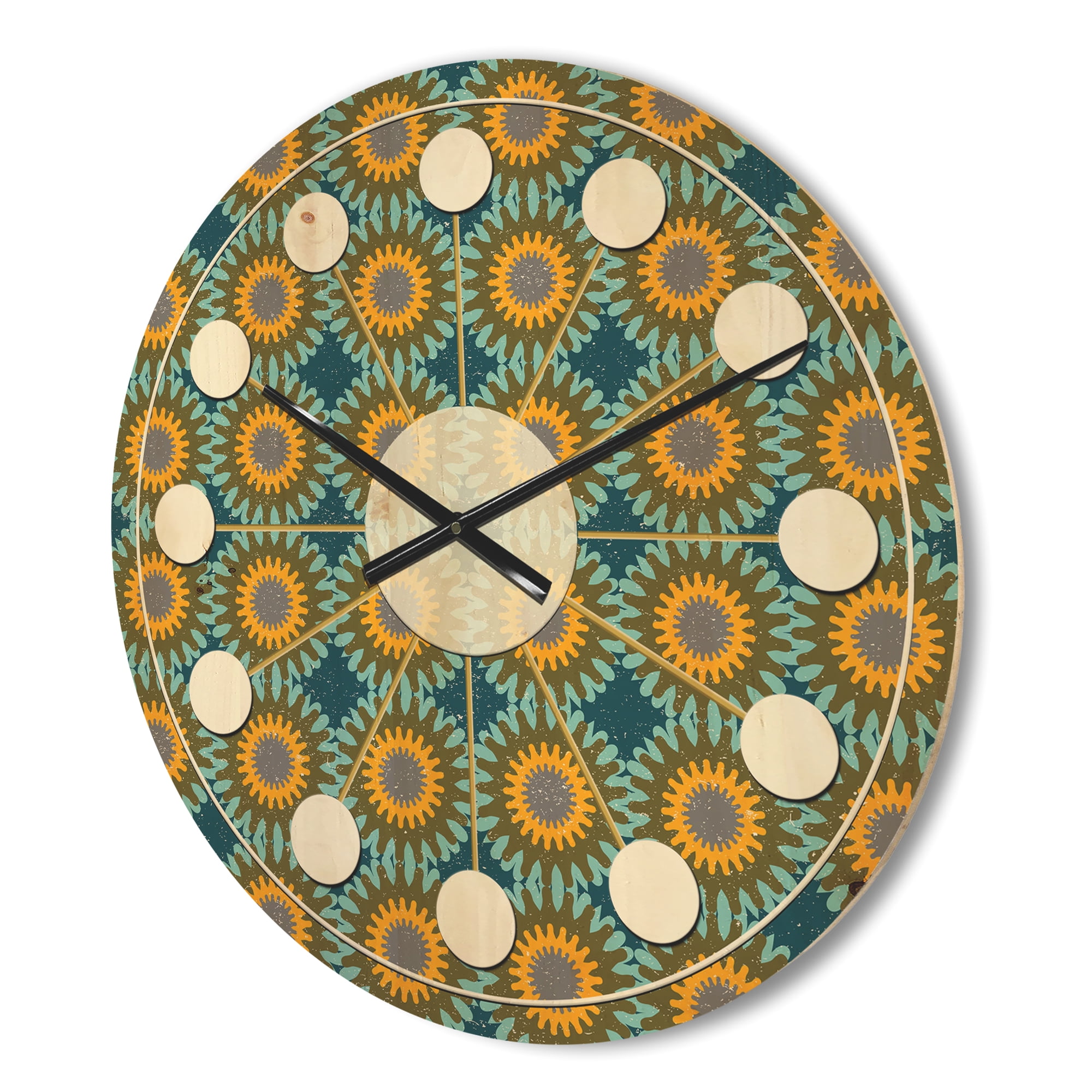 Designart 'Circular Retro Pattern II' Mid-Century Modern Wood Wall Clock