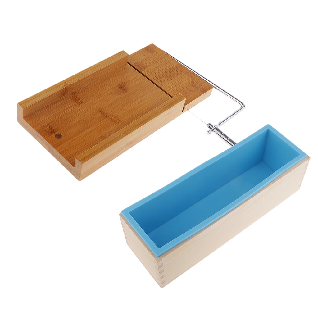 Silicone Soap Loaf Mould 2 Set Wooden Soap Cutting Cutter with Wire Slicer 
