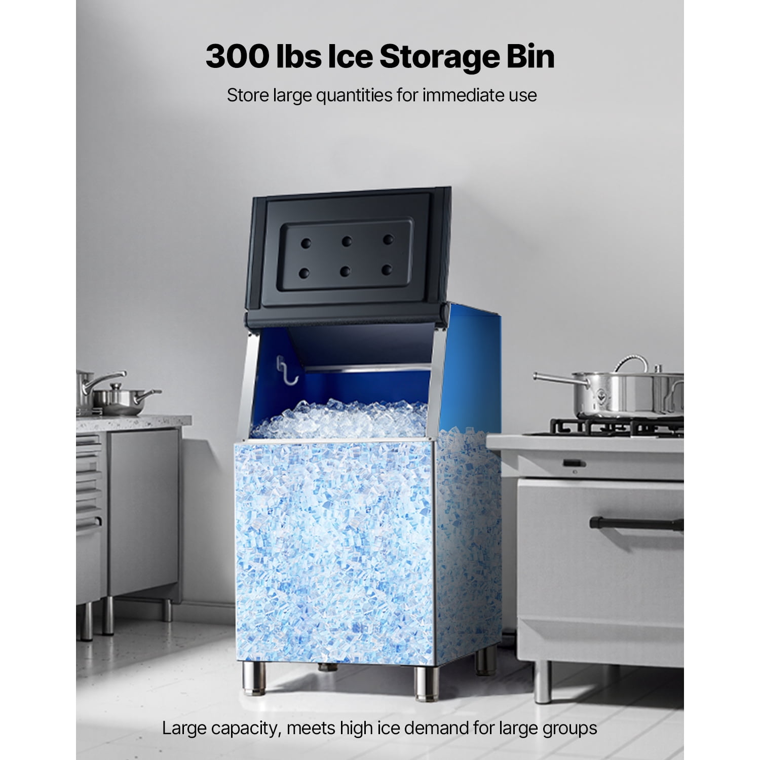 KFFKFF Commercial Ice Storage Bin, 300 LBS Capacity, Stainless Steel Ice Bin with Adjustable Non-Slip Rubber Feet, Ideal for Restaurants, Hotels, and Beverage Shops