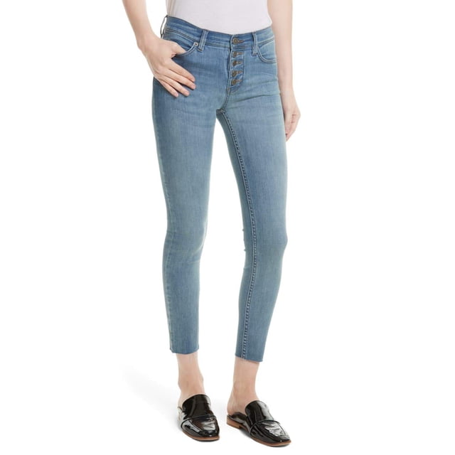 Free People Womens Reagan Raw-Hem Skinny Fit Jeans, Blue, 25