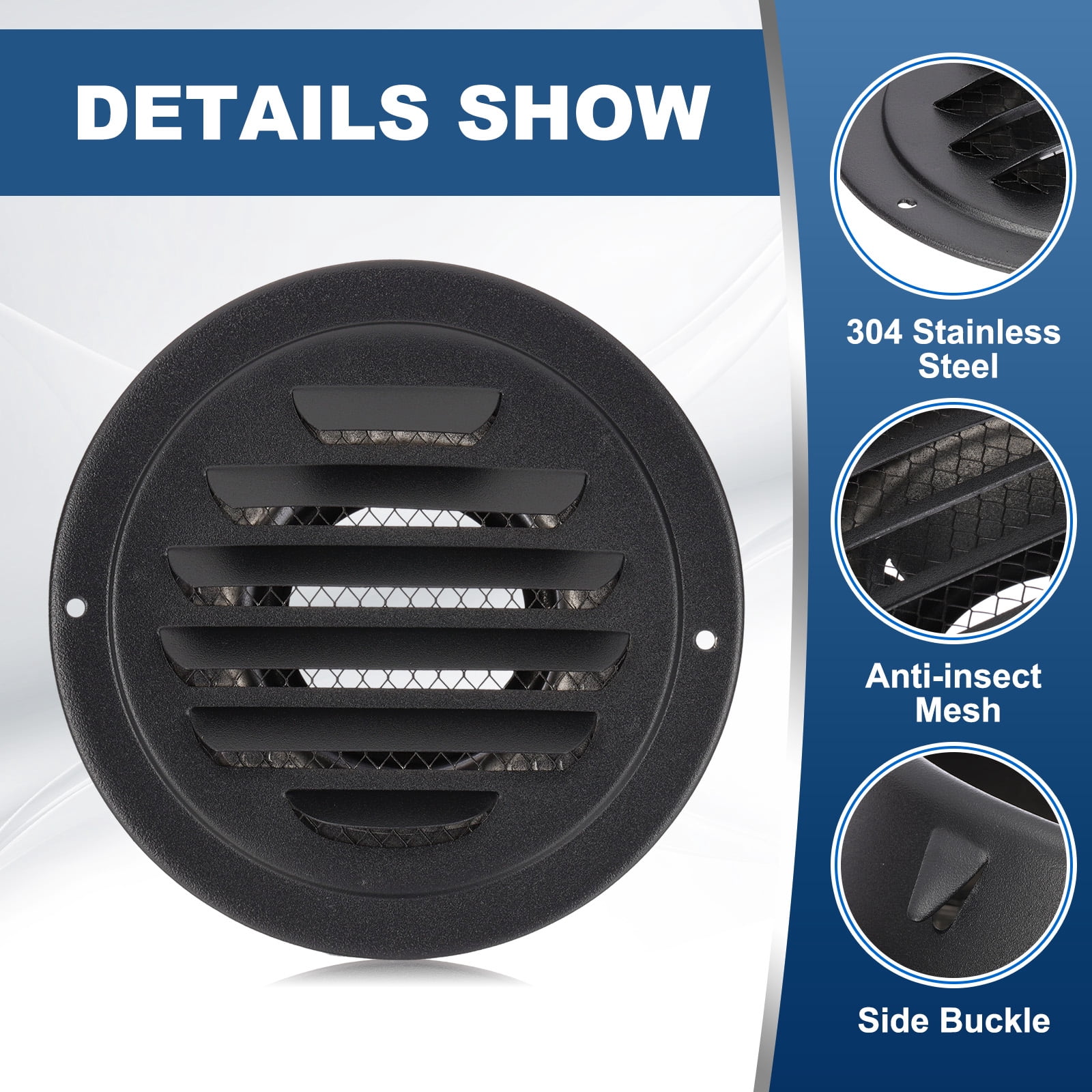 Uxcell Round Air Vents, Outlet Vents Cover 304 Stainless Steel Louver Grille Black 3 Inch