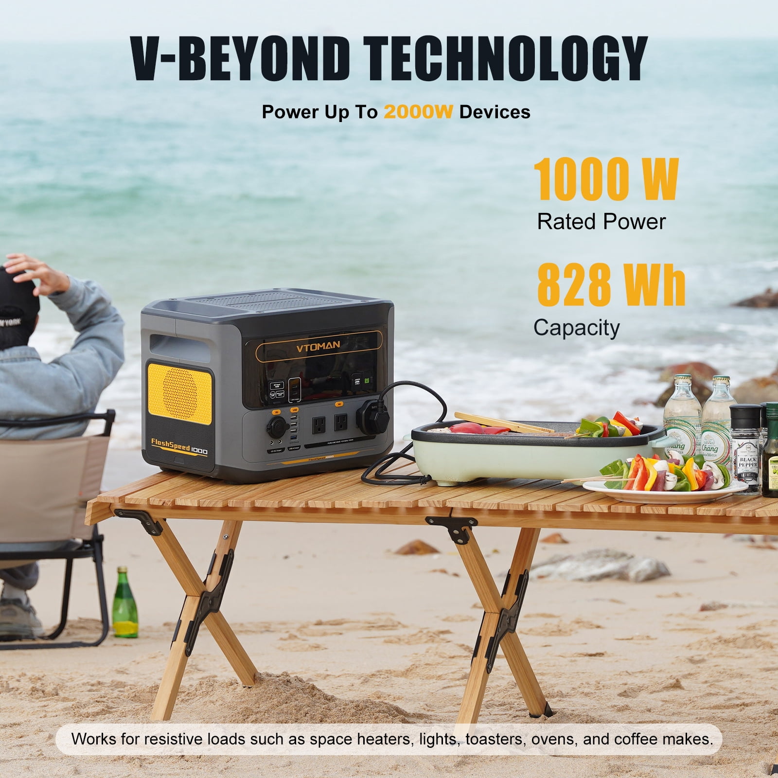 VTOMAN 1000W Portable Power Station with Extra Battery, 2376Wh UPS LiFePO4 Battery, Full Charge in 70MIN, 14 Output Ports for Jump Starter, Road Trip, Camping, Home Backup Power, Outage