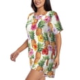 thumbnail image 2 of Fuzoiu Hawaiian Pineapples And Hibiscus Flowers Print Women's Short-Sleeved Pajama Set,Lounge Sleepwear Set,Womens Pajama Sets 2 Piece,Button-Up Top and Shorts with Pockets-X-Large, 2 of 7