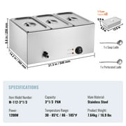 KFFKFF 3-Section Professional Food Heating Station, 17.4QT Electric Buffet Server, 1200W, Stainless Steel, with Temperature Adjustment 86-185°F for Event Catering and Dining Venues, Silver