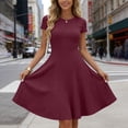 thumbnail image 3 of POIUYTR Women Summer Ribbed Knit Dress Casual Crewneck Nipped Waist Short Sleeve Dresses Slim Stretch Dress, 3 of 6