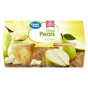 (4 Cups) Great Value Diced Pears Fruit Cups in 100% Juice, 4 oz