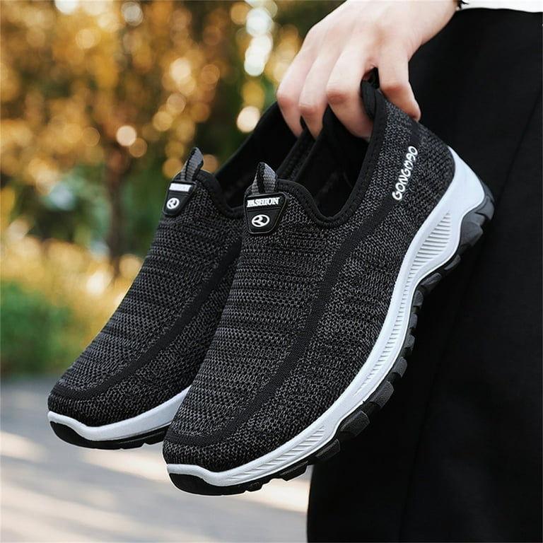 HSMQHJWE Men Shoes Sneaker Shoes Men Fashion Summer And Autumn Men Solid Color Fly Woven Mesh Breathable And Comfortable Slip On Casual Men S 574 V2