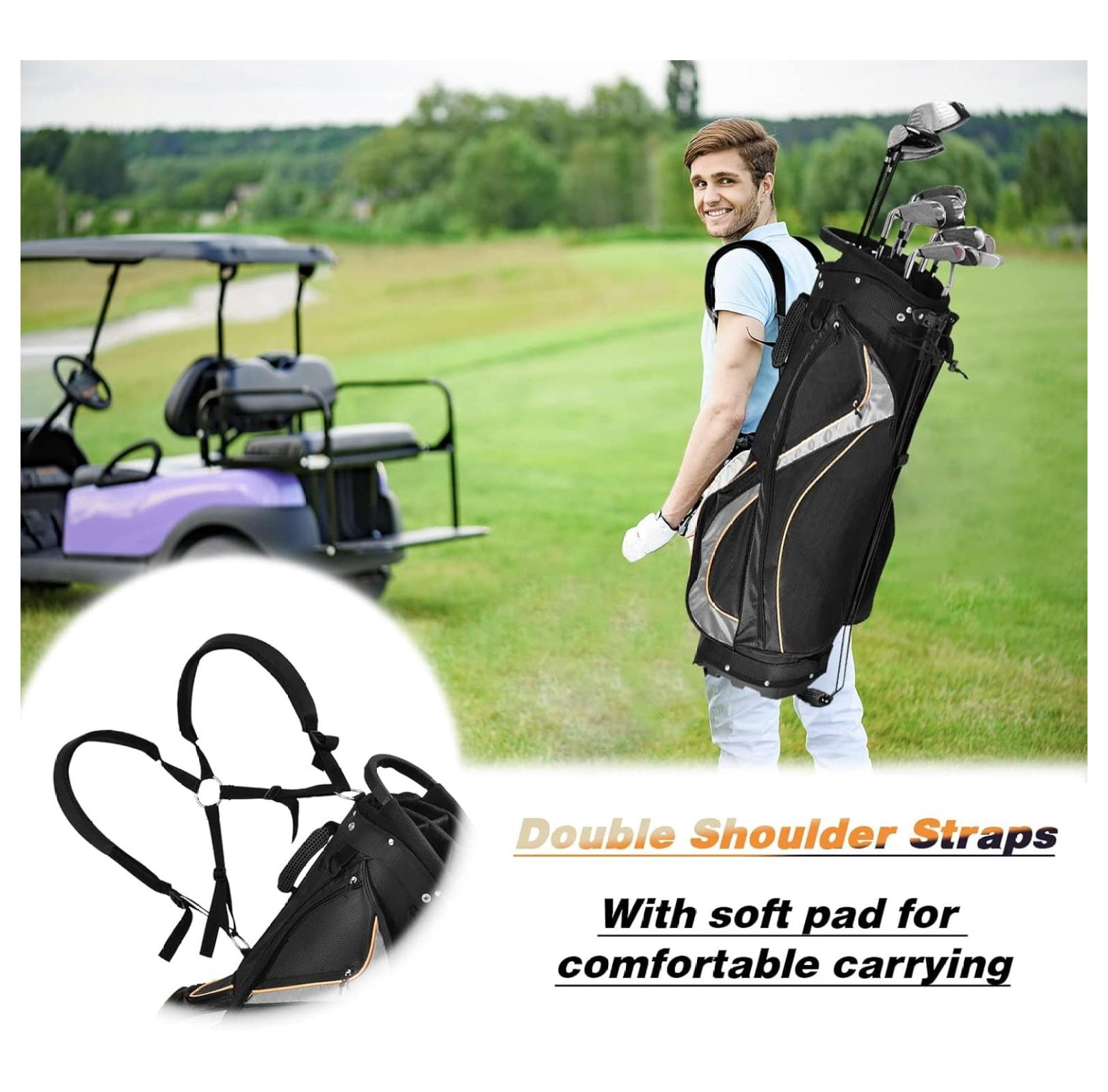 Golf Stand Bag, Golf Cart Bags with 8-Way Divider, Rain Hood & Double Shoulder Straps, Lightweight Portable Club Bag for Men Women