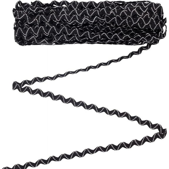 15 Yards Black Rick Rack Trim Ribbon 1/4 inch Wave Bending Fringe Trim Silverline Design Woven Zig Zag Ribbon for Sewing Clothes Gift Wrapping Home Party Decoration