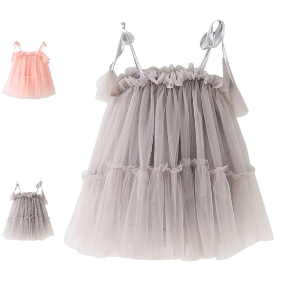 Bmisegm Toddler Dress Holiday Tie Strap Square Neck Tiered Solid Skirt Flowy Casual Basic Dresses for Girls 4-5 Years