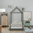 thumbnail image 3 of Tcbosik Twin Size Wooden House Bed, Gray, 3 of 9