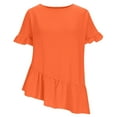 thumbnail image 4 of BRGZLK Womens Shorts Sleeve Tops Summer Solid Color Ruffle Sleeve Asymmetric Flowing Hem Round Neck Dressy Casual Tops 2026 Trendy Vacation Clothes Orange XL, 4 of 5