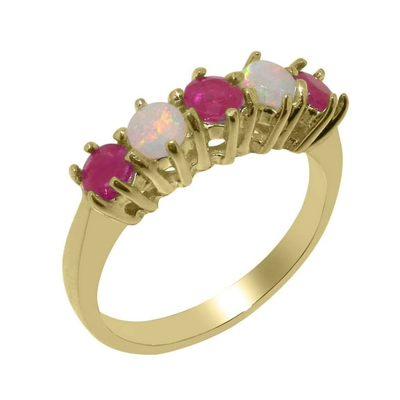 LBG British Made 9k Yellow Gold Natural Ruby & Opal Ladies Eternity Ring - 33 size options - Size 10