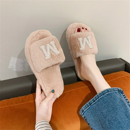 

Christmas Women s Shoes With Rhinestone Letters Plush Home Opening Cotton Floor Slippers