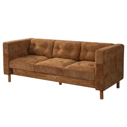 78" Modern 3-Seater Sofa, Chenille Upholstered Couch with Square Arms, Tufted Pillow Back & Walnut Rubber Wood Legs, Multi-Cushion Sofa for Living Room and Apartment, Orange