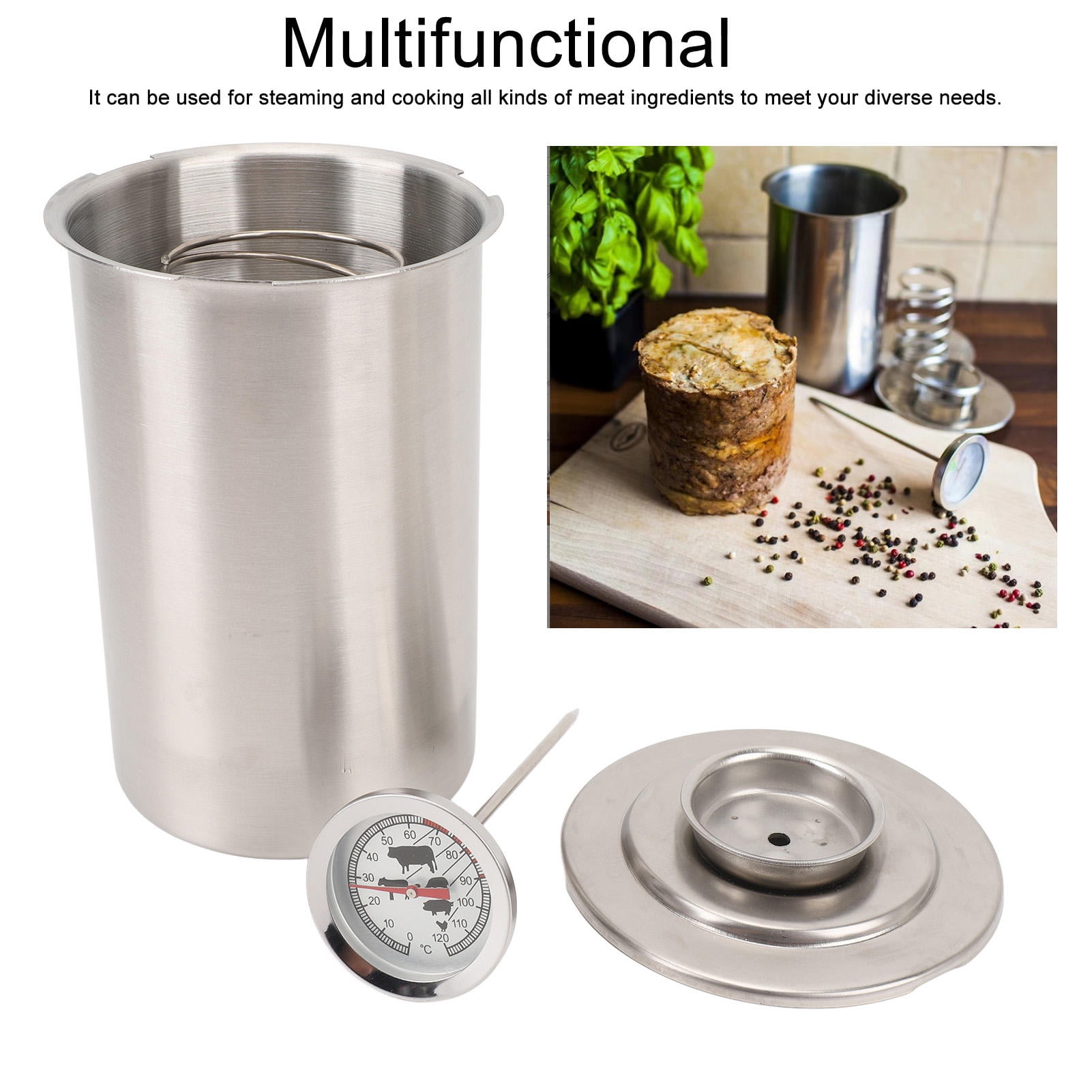 YAHHU Stainless Steel Steamed Meat Bucket & Bacon Pressure Cooker, Meat Press Maker with Thermometer (7.87 in / 20 cm)