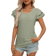 thumbnail image 3 of Camiseta de Verano para Mujer, Cuello en V, Volantes, Corta, Calada, Verde Frijol, XXL, 3 of 8