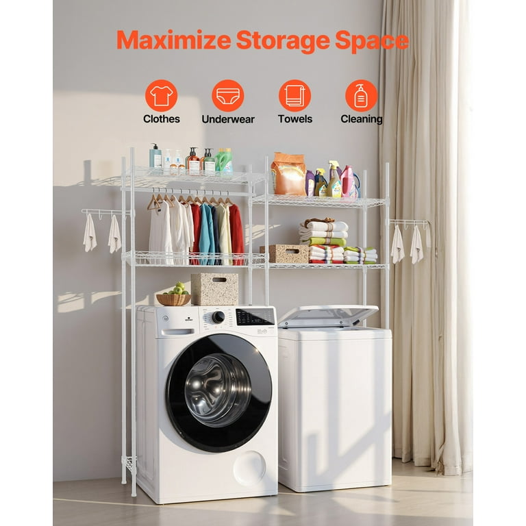 Over Washer And Dryer Storage Shelf Two Row 5 Tiers Washer Rack Black P 010574303653