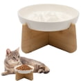thumbnail image 4 of BESEW7 Ceramic Raised Cat Bowl with Wood Stand, Elevated Slow Feeder for Cats and Small Dogs, Non-Slip Base Easy Clean Pet Water Dish White, 4 of 6