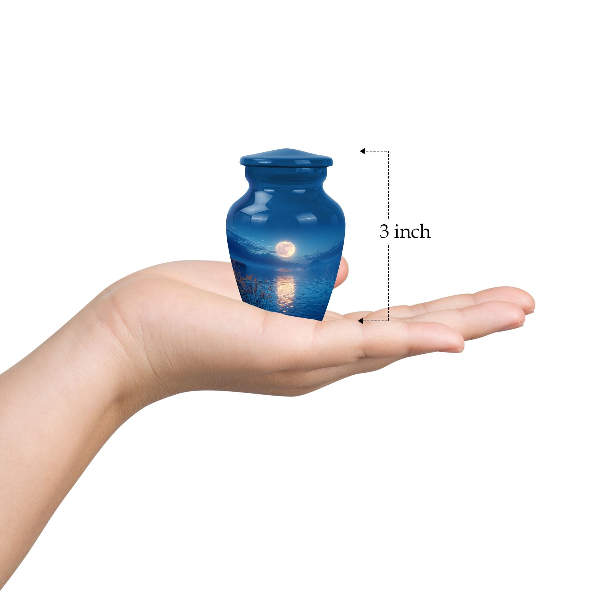 Tranquil Moonlight Serenade by the Mountain Lak - Petite Cremation Urn for Men - Small Burial Keepsake for Human Ashes - Classic Urn - Memorial Gifts - 3 Inch, Set Of 2