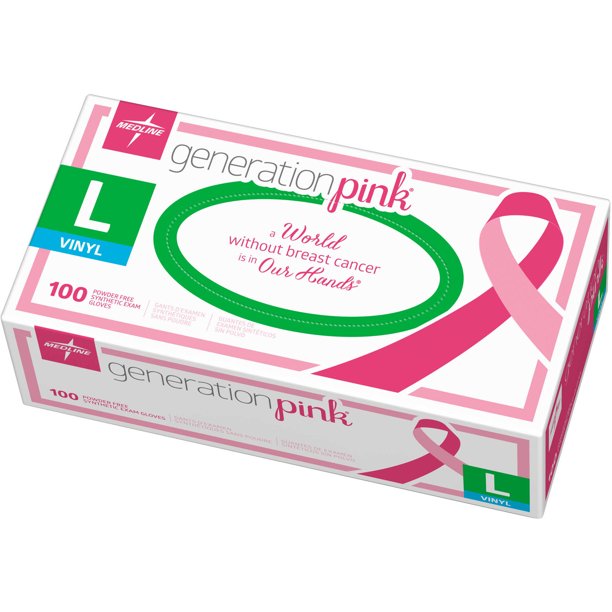 Medline Generation Pink Vinyl PowderFree Synthetic Exam Gloves, Large