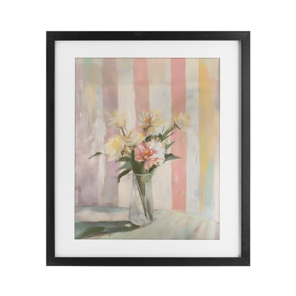 Stupell Industries Traditional Pastel Flower Arrangement Stripes Black Framed Print Under Glass, 13 x 16, by Arlington Prints