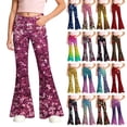 thumbnail image 2 of LRen Girls Flare Pants School Uniform Bootcut School Uniform Slacks Y2k Loose Fit with Pockets Flare Leg Loose Long Trousers for Kids Age 5-6 Years, 2 of 5